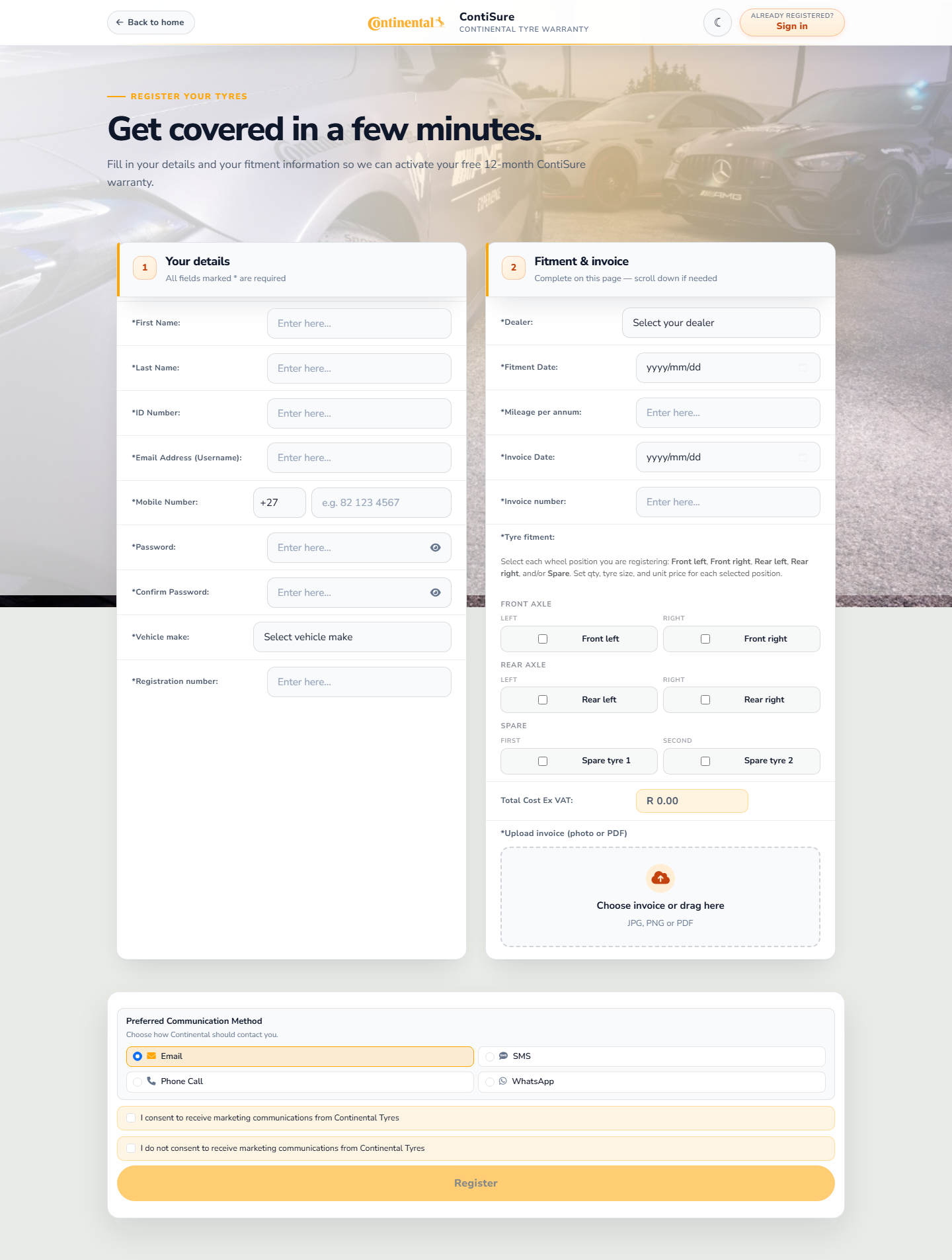 Registration form