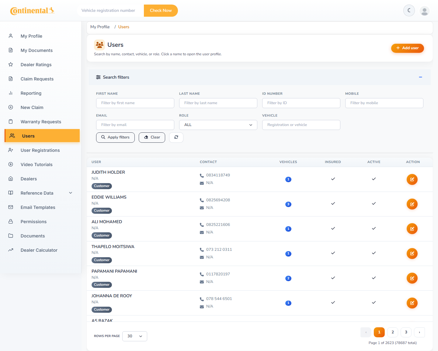 Users grid